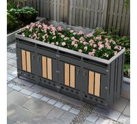 okwish Abri pour poubelles verrouillable avec bac à plantes quatre compartiments avec portes effet bois avec base ventilée pour jardin et cour acier gris aspect bois