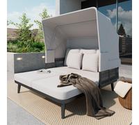 OKWISH Bain de Soleil 2 Places - Canapé de Jardin avec Toit Rétractable, Coussins et Structure Métallique, Gris