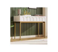 OKWISH Coiffeuse moderne 100×45×76,5cm - Coiffeuse avec 2 tiroirs, pieds en métal - Pour chambre à coucher - Blanc crème