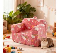 OKWISH Fauteuil Enfant - Bébé En Mousse Avec Poignées Et Poche Latérale Pour Sieste Ou Lecture, Assise Confortable, Tissu Rose, 55x40x45 Cm