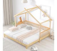 OKWISH Lit cabane 90x200 cm extensible avec sommier en bois - Naturel