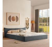 OKWISH Lit Double 160x200 cm - Lit Double Capitonné avec Chenille Doux et Tête de Lit Élégante, Structure Bois Métal Stable, Sans Matelas - Gris Foncé