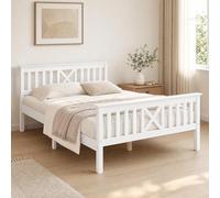 okwish Lit en bois 140 x 200 cm blanc pour enfant et adolescent en pin massif avec sommier à lattes et tête de lit, lit simple pour chambre d'enfant, chambre d'adolescent et chambre d'amis, facile à