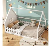 OKWISH Lit enfant 140x200 cm, Lit cabane avec barrières de sécurité, Blanc