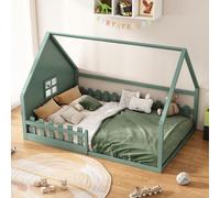 OKWISH Lit enfant 140x200 cm, Lit cabane avec barrières de sécurité, Vert