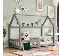 OKWISH Lit enfant 90 x 200 cm - Lit cabane avec tableau - Sans matelas - Gris