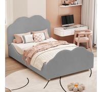 OKWISH Lit enfant 90 x 200 cm - Lit simple avec tête et pied de lit en forme de nuage, Velours doux, Sans Matelas, Gris