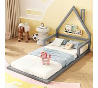 OKWISH Lit Enfant 90x200 Cm - Lit Cabane Simple En Pin Massif Avec Structure MDF - Sans Matelas - Gris