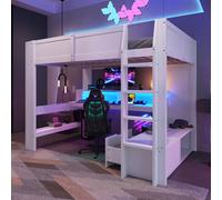 OKWISH Lit Mezzanine 140x200 cm – Bureau et LED 16 Couleurs – Sans Matelas – Blanc
