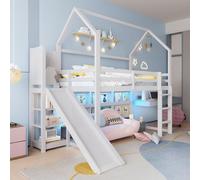 OKWISH Lit Mezzanine 90x200 cm – Cabane avec Rutsche – Sans Matelas – Blanc