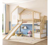 OKWISH Lit Mezzanine 90x200 cm – Cabane avec Rutsche – Sans Matelas – Naturel