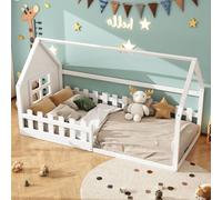 OKWISH Lit simple 90x200 cm, Lit cabane avec barrières de sécurité, Blanc