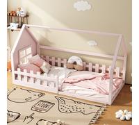 OKWISH Lit simple 90x200 cm, Lit cabane avec barrières de sécurité, Rose