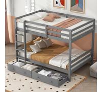 OKWISH Lit Superposé 140×200 cm avec 2 Tiroirs de Rangement - Lit Enfant Double en Bois de Pin et MDF - Barrière Haute Sécurisée - Sans Matelas - Gris