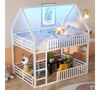 OKWISH Lit Superposé 140x200 cm – Cabane LED Sans Matelas – Blanc