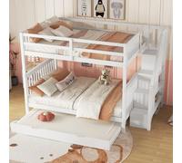 OKWISH Lit Superposé 140x200 cm - Lit Combiné avec Lit Gigogne et Étagères - Bois de Pin et MDF - Sans Matelas - Blanc