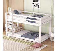 OKWISH Lit superposé 90x200 cm, Cadre Bois Massif, 15 Lattes, Blanc