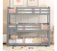 okwish Lit superposé 90x200 Lit superposé triple pour adultes et enfants, lit superposé, trois personnes avec protection contre les chutes, Gris