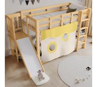 okwish Lit superposé 90x200cm avec rideau, lit pour enfants avec protection intégrée, bois naturel (sans matelas)