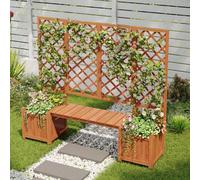OKWISH Plante et Jardinière - Bac à Fleurs en Bois avec Treillis pour Plantes Grimpantes, Meuble de Jardin en Bois de Sapin Massif, Brun - 169 x 42 x 145 cm