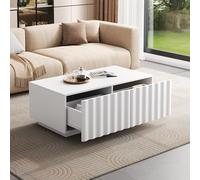 okwish Table basse moderne avec deux tiroirs, design ondulé, table d'appoint avec espace de rangement, table basse de style simple, blanche