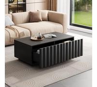 okwish Table basse moderne avec deux tiroirs, design ondulé, table d'appoint avec espace de rangement, table basse de style simple, noir