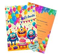 Olanmarp Cartes Invitation Anniversaire Enfants Lot de 10 | Motif Monstre coloré, papier premium, format A6, idéales pour fête enfant, Fabriquées en UE