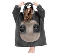 OLAOLA Sweat à Capuche Couverture Surdimensionnée pour Adultes, Pull Plaid à Capuche en Polaire Sherpa avec Manches et Poches, Sweat Plaid Doux et Chaud pour Femme Homme