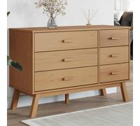 Old Commode à 6 tiroirs en pin massif marron | Design scandinave, construction en bois robuste, polyvalent, support mural inclus