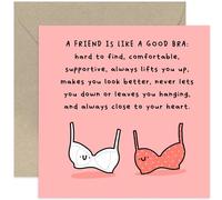Old English Co. Cadeau d'amitié pour femme - Carte d'anniversaire amusante pour meilleure amie - Carte de remerciement pour une amie spéciale - Carte souvenir hilarante « Like a Good Bra » pour une