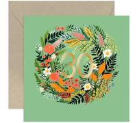 Old English Co. Carte d'anniversaire 30 ans pour femme - Couronne florale verte avec feuille d'or - Carte spéciale trentième anniversaire pour amie, sœur | Intérieur vierge avec enveloppe