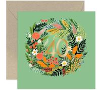 Old English Co. Carte d'anniversaire 40 ans pour femme - Couronne d'art floral vert avec feuille d'or - Carte spéciale 40e anniversaire pour une amie, une sœur | Intérieur vierge avec enveloppe