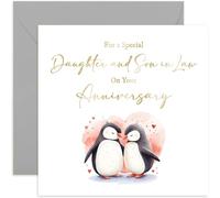Old English Co. Carte d'anniversaire de mariage pour beau-fille et fils - Jolie carte d'anniversaire de mariage de la part des parents - Motif pingouins romantiques traditionnels pour eux | Intérieur