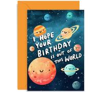 Old English Co. Carte d'anniversaire pour jeune enfant - Carte d'anniversaire cosmique - Univers, planètes, système solaire - Carte d'anniversaire pour jeune garçon ou fille - 1er, 2e, 3e, 4e, 5e, 6e