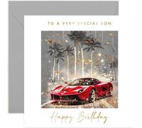Old English Co. Carte d'anniversaire spéciale fils pour lui - Carte d'anniversaire rouge pour fils adolescents - Carte d'anniversaire pour fils adultes - Cadeau d'anniversaire pour 17e, 18e, 20e, 21e,