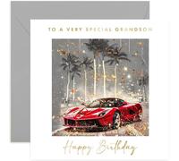 Old English Co. Carte d'anniversaire spéciale petit-fils pour lui - Carte d'anniversaire rouge pour petit fils - Carte d'anniversaire pour petit-fils - Cadeau d'anniversaire pour 17e, 18e, 20e, 21e,