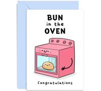 Old English Co. Carte de félicitations de grossesse pour elle et lui - Carte d'annonce hilarante « Bun In Oven » pour les amis - Carte amusante pour fête prénatale - Carte de nouvelle maman |