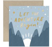 Old English Co. Carte de vœux « Let The Adventure Begin » pour lui et elle - Well Done New Job, Graduation, Leaving, Retraite, Déménagement pour eux - Motif montagne en feuille d'or | Intérieur vierge