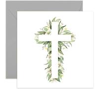 Old English Co. Carte de vœux religieuse en forme de croix pour Pâques - Motif fleur de lys avec silhouette de croix - Carte de foi religieuse pour baptême, première communion | Intérieur vierge avec