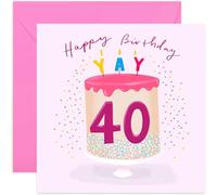 Old English Co. Yay Carte d'anniversaire pour 40e anniversaire - Carte de vœux amusante pour elle | Pour femme, sœur, épouse, tante, maman | Intérieur vierge et enveloppe inclus
