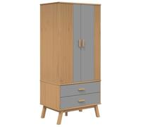 OLDEN Armoire Lite Bois Pin Gris-Marron 76,5x53x172 cm avec 2 Tiroirs | Bois de pin massif, 2 tiroirs, 1 compartiment, poignées en bois, pieds en bois, construction stable