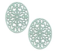 OLegei Dessous de Plat en Fonte Vintage, Support pour Casserole, 2pcs Vert | Pattes en Caoutchouc, Protéger les Plats Chauds, Support pour la Cuisine et la Table à Manger, Ovale