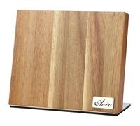 Oleio Bloc Porte-Couteaux Magnétique de Cuisine en Acacia Massif, 6 Lames | épaisseur 3,8 cm, dimensions 10,5 × 27,5 × 23 cm, socle inox antidérapant, finition huilée alimentaire, livré sans couteaux