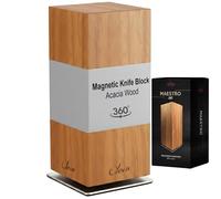 Oleio Bloc Porte-Couteaux Magnétique Rotatif 360° en Acacia, 8 à 12 Lames