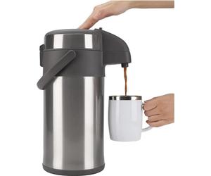 Olerd 4,0 litres pichet à pompe thermos distributeur de café, inox double paroi pichet isolant sous vide avec mécanisme de pompe, carafe à café, pot pour 24 tasses (argent)