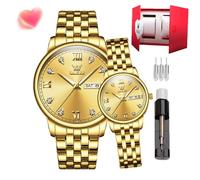 OLEVS Paire de montres étanches en acier inoxydable Veilleuse Calendrier Horloge à quartz, Bracelet de montre en or 5525, Classique