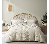 Oli Anderson Parure de lit touffetée avec Housse de Couette Douce et légère pour Toutes Les Saisons, 3 pièces avec Broderie bohème Chic (Beige, très Grand lit, 264,2 x 228,6 cm)