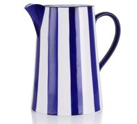 oliruim Vase pichet en céramique bleu et blanc avec poignée, peint à la main de style bohème pour décoration de ferme, centre de table, cuisine, bureau (rayures)