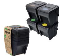 OliveBird Déchets et recyclage 100L - 4x25L avec 5 couleurs d'autocollants Poubelle tri Selectif pour déchets organiques, papier, système de séparation des déchets de verre