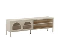 OLIVIA - Meuble TV 160 cm 2 Portes Ajourées 2 Niches en Métal Crème